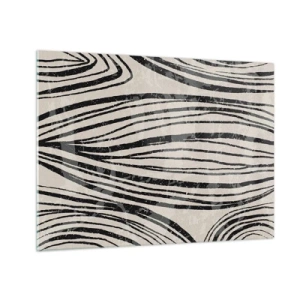 Impression sur verre - Image sur verre - Vagues de lignes noires sur fond clair - 70x50cm - Ligne de marécage - Décoration murale moderne pour le salon et la chambre ARTTOR