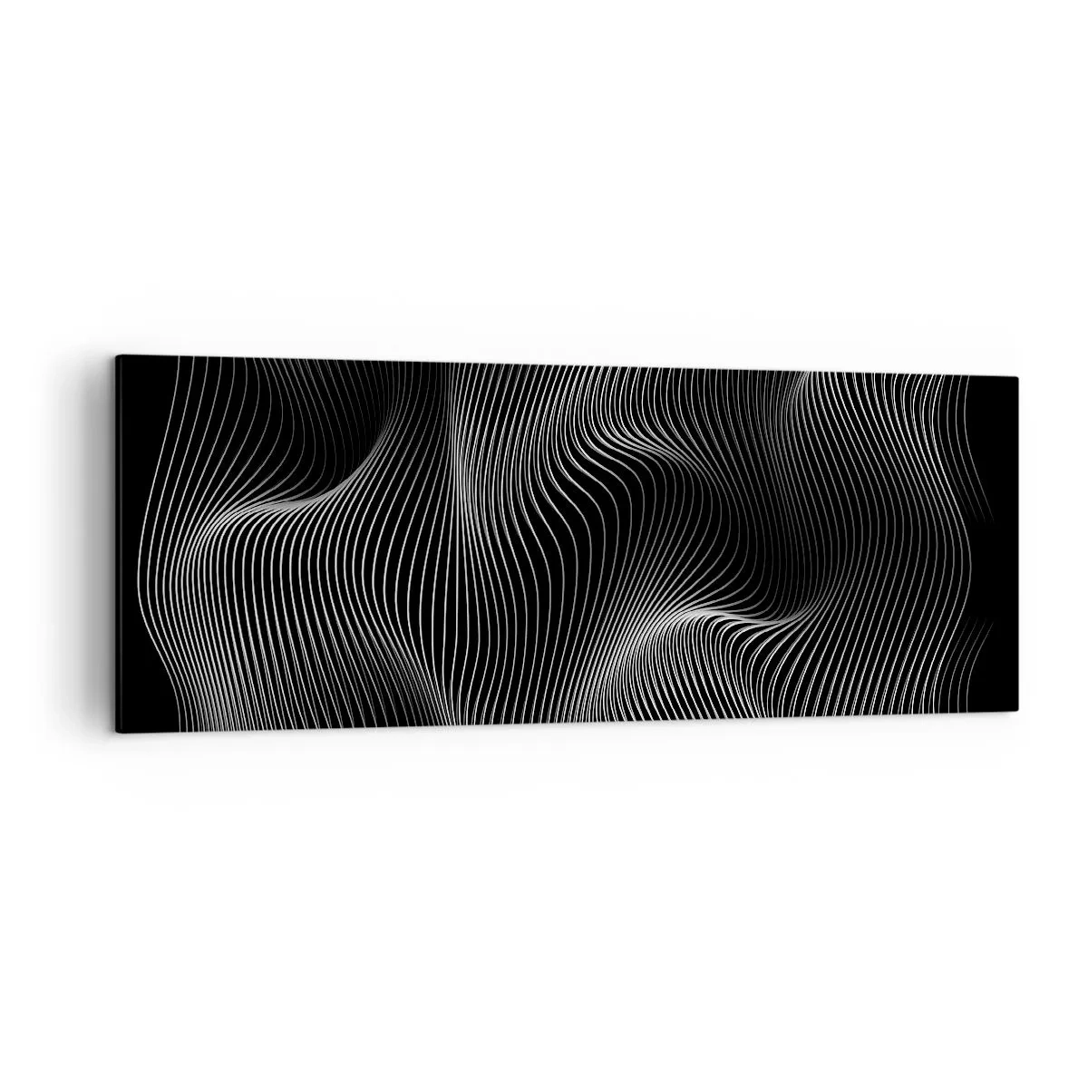 Impression sur toile - Image sur toile - Lignes blanches abstraites sur fond noir - 140x50cm - Danse de lumière dans l'espace - Décoration murale moderne pour le salon et la chambre ARTTOR