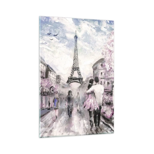 Impression sur verre - Image sur verre - Une promenade romantique à Paris près de la Tour Eiffel - 80x120cm - Comment tomber amoureu, il faut juste... - Décoration murale moderne pour le salon et la chambre ARTTOR