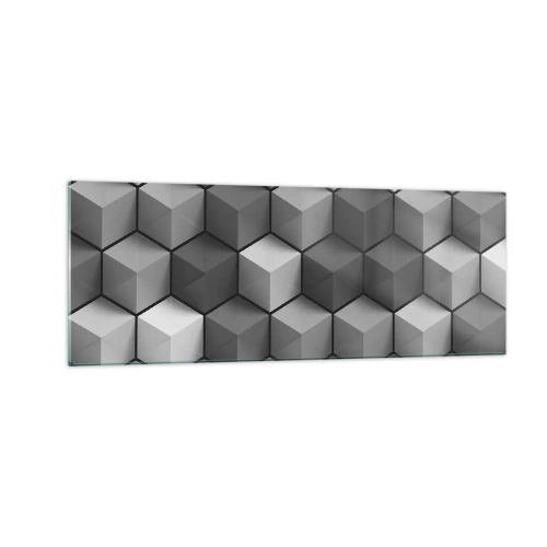 Impression sur verre - Image sur verre - Composition géométrique de cubes dans les tons de gris et de noir - 140x50cm - Puzzle cubiste - Décoration murale moderne pour le salon et la chambre ARTTOR