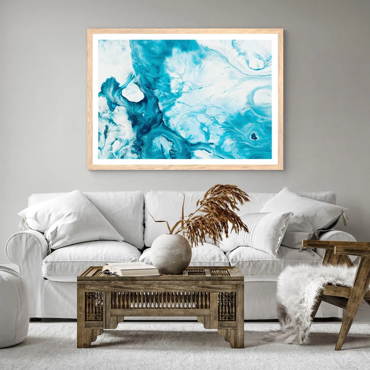 Affiche dans un chêne clair - Poster - Concert de bleu - 100x70 cm