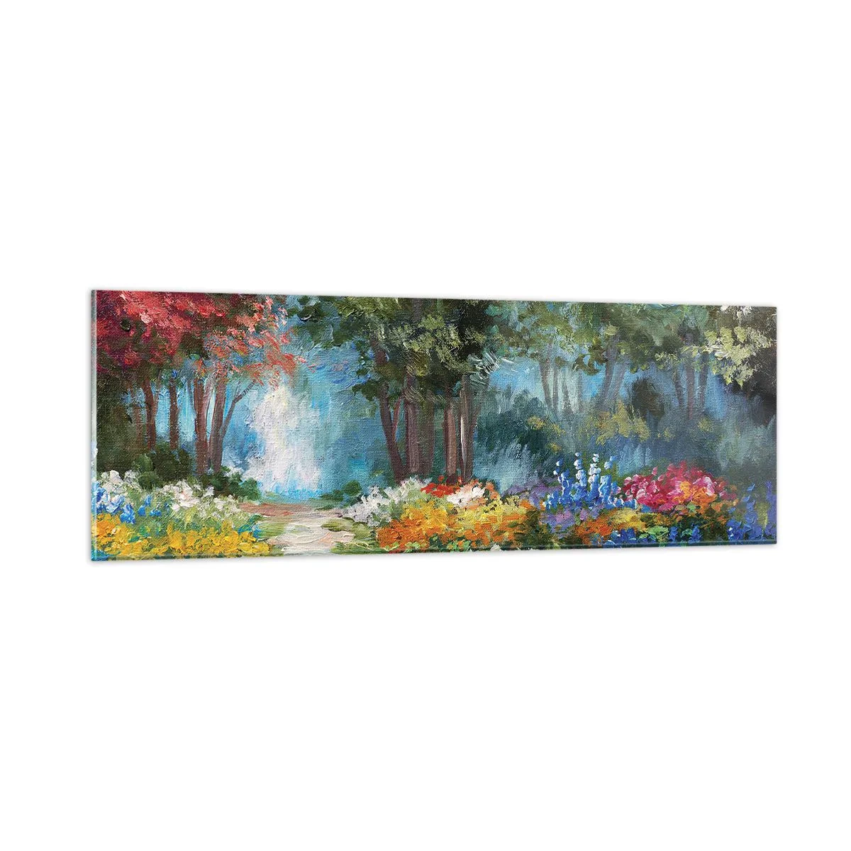 Impression sur verre - Image sur verre - Jardin forestier, forêt de fleurs - 90x30 cm