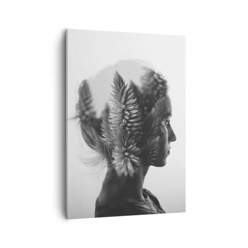 Impression sur toile - Image sur toile - Un portrait subtil avec des éléments de la nature - 50x70cm - Dame de la pinède - Décoration murale moderne pour le salon et la chambre ARTTOR