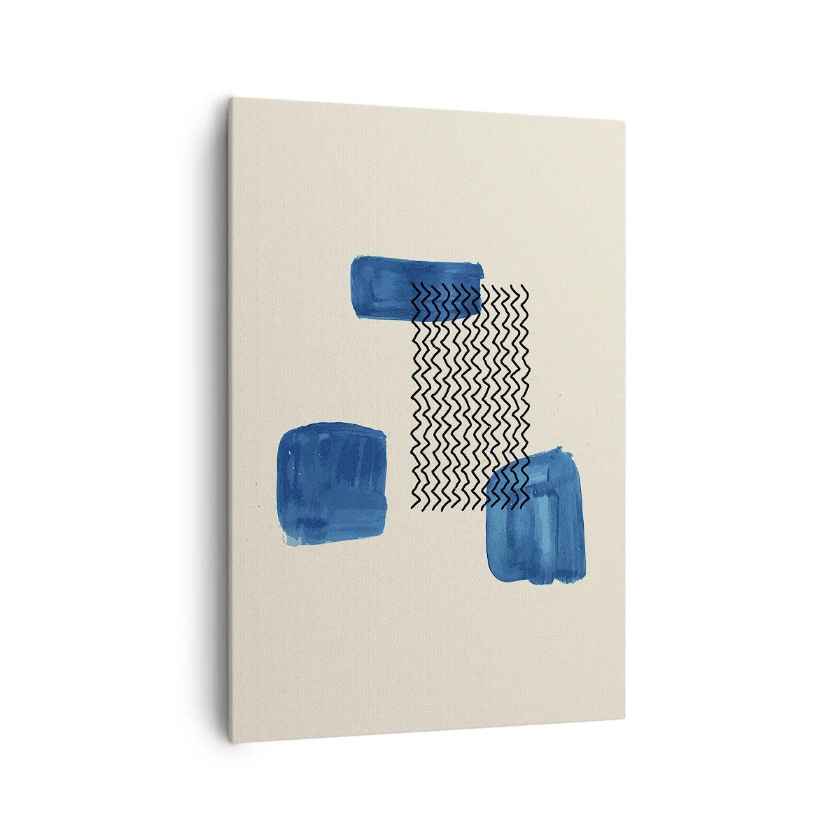 Impression sur toile - Image sur toile - Composition abstraite avec des taches bleues et des lignes ondulées - 70x100cm - Quatuor abstrait - Décoration murale moderne pour le salon et la chambre ARTTOR