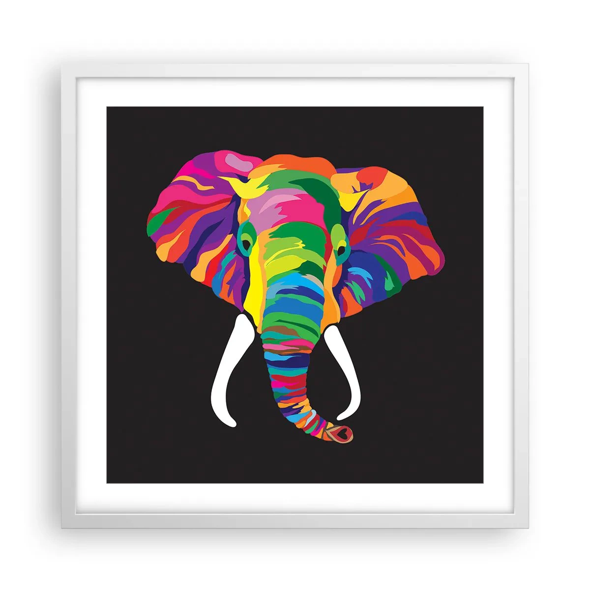 Affiche dans un cadre blanc - Poster - L'éléphant qui aimait se baigner dans un arc-en-ciel - 50x50 cm