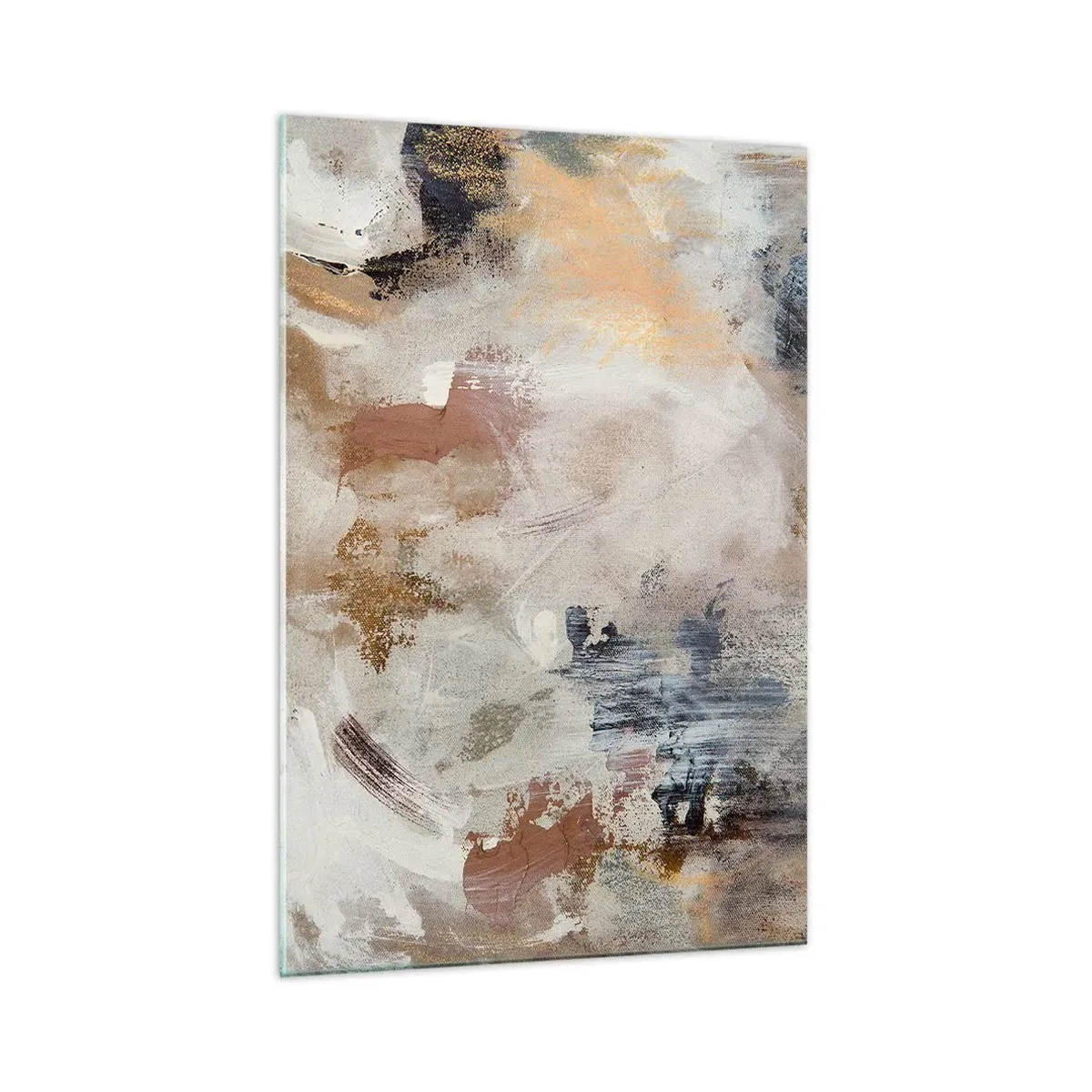 Impression sur verre - Image sur verre - Taches abstraites dans des tons neutres de beige et d'or - 70x100cm - Abstraction brumeuse - Décoration murale moderne pour le salon et la chambre ARTTOR