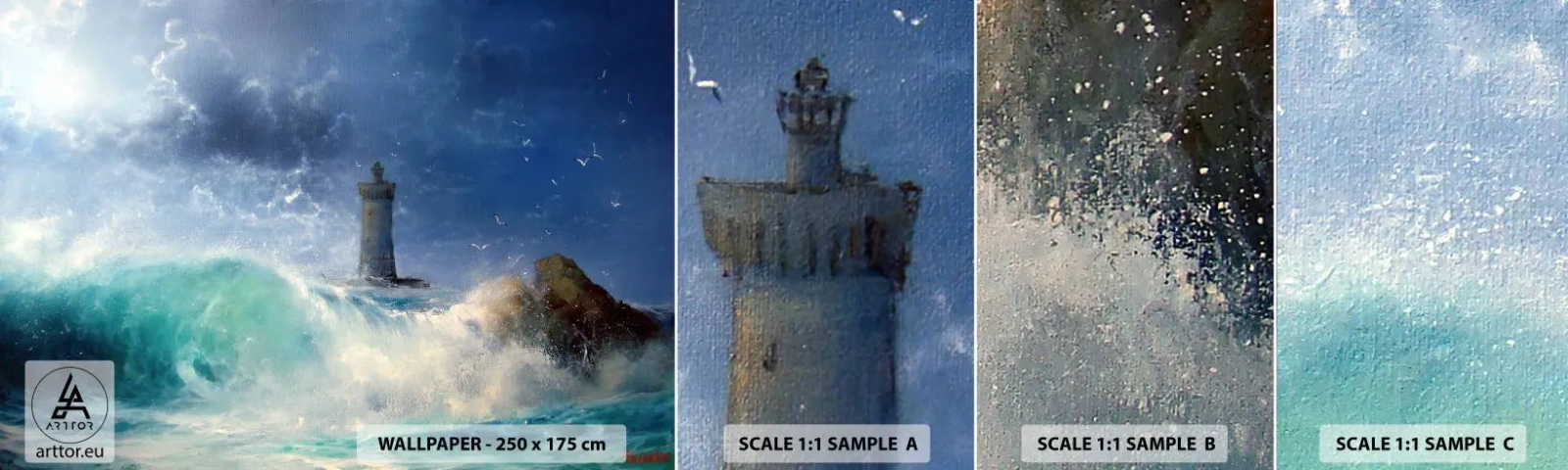 Échantillon de Papier Peint Autocollant Deluxe Sticker - En garde contre les éléments - Paysage, Phare, Tempête - 100x30 cm