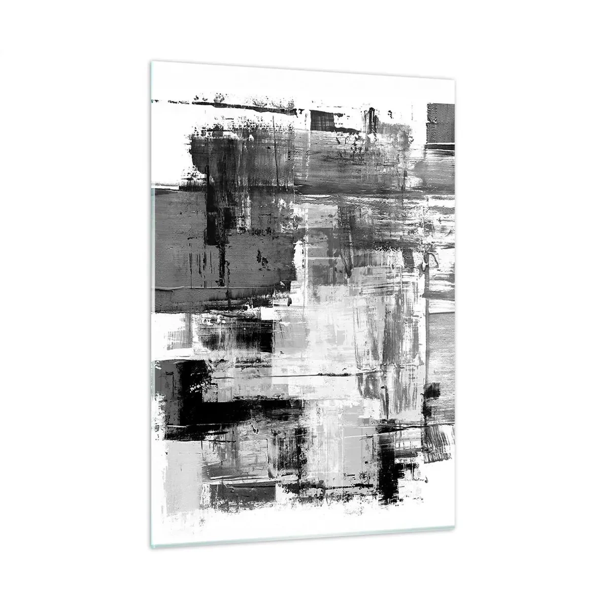 Impression sur verre - Image sur verre - Abstraction en noir et blanc avec une structure géométrique - 50x70cm - Le gris est beau - Décoration murale moderne pour le salon et la chambre ARTTOR