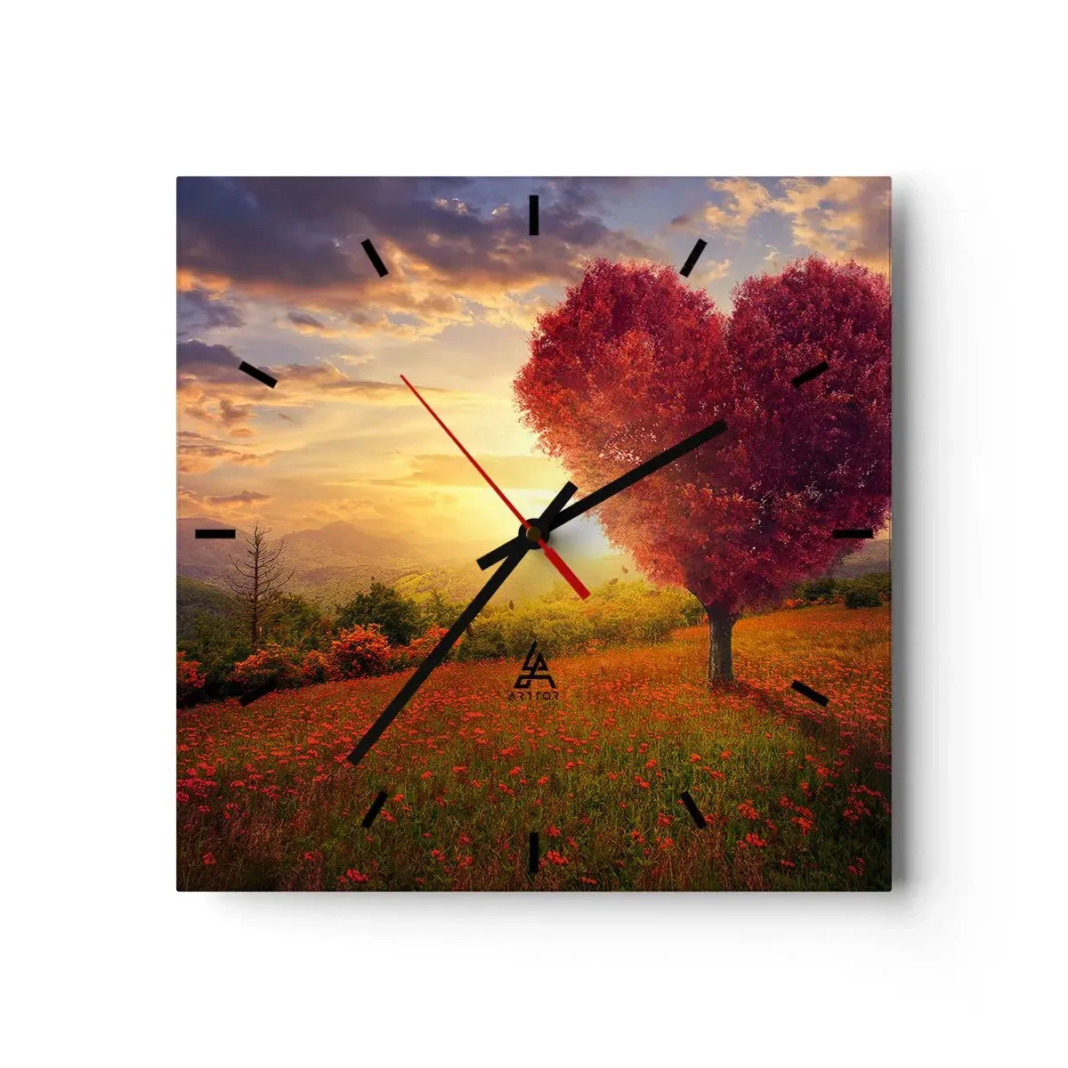 Horloge murale - Pendule murale - Arbre en forme de cœur au coucher du soleil - 30x30cm - Touche le cœur - Décoration murale moderne pour le salon et la chambre ARTTOR