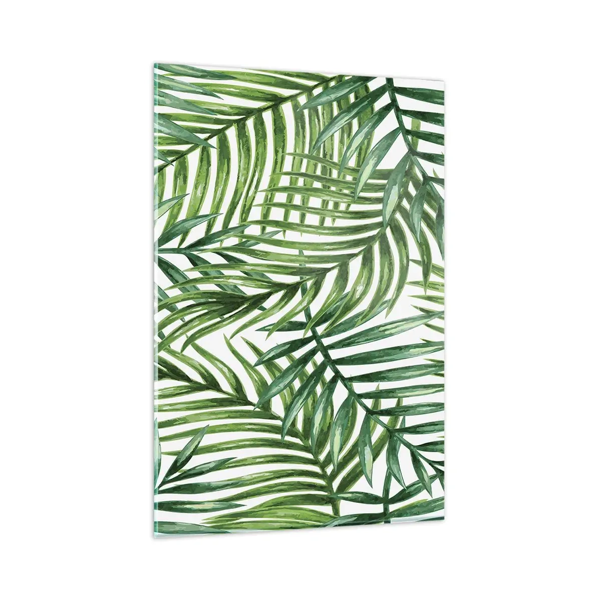Impression sur verre - Image sur verre - Feuilles de palmier tropicales vertes sur fond clair - 80x120cm - Sous la canopée verte - Décoration murale moderne pour le salon et la chambre ARTTOR