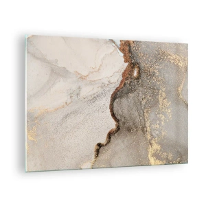Impression sur verre - Image sur verre - Composition abstraite avec du beige, de l'or et du graphite - 70x50cm - Aux frontières des couleurs - Décoration murale moderne pour le salon et la chambre ARTTOR
