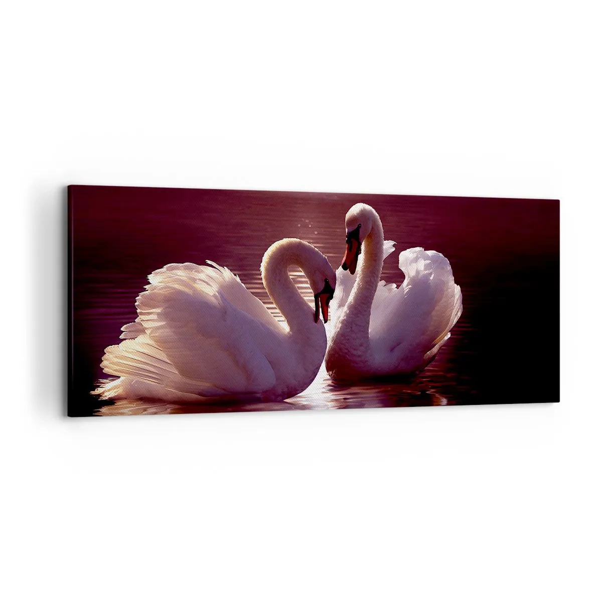 Impression sur toile - Image sur toile - Deux cygnes sur un lac calme au coucher du soleil - 120x50cm - Jusqu'à ce que la mort nous sépare - Décoration murale moderne pour le salon et la chambre ARTTOR