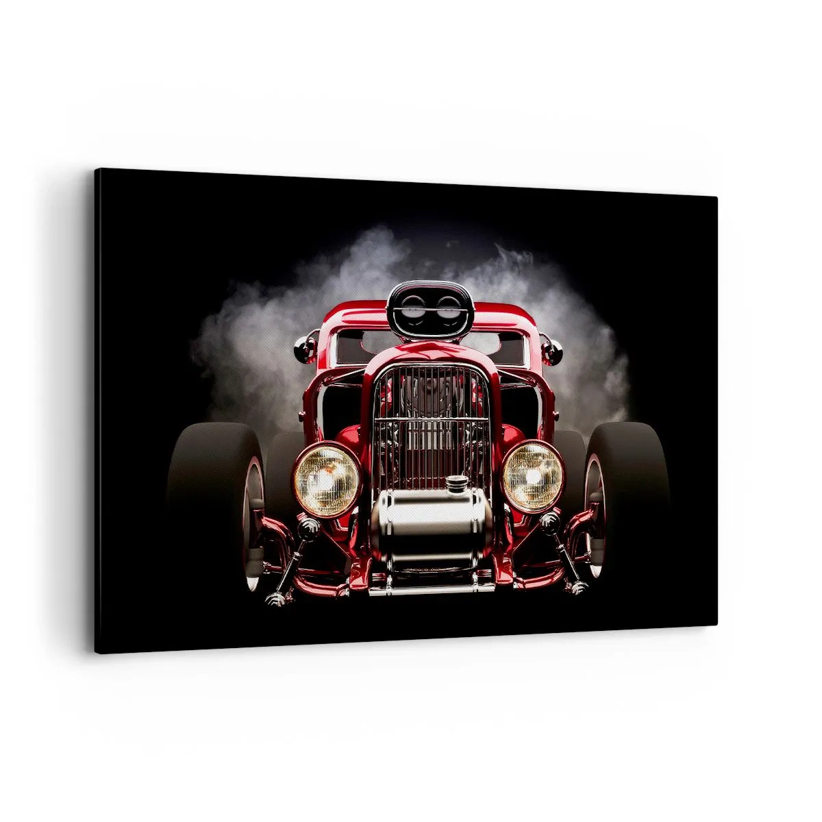 Impression sur toile - Image sur toile - Voiture de course classique rouge sur fond sombre - 120x80cm - Rapide et furieusement beau - Décoration murale moderne pour le salon et la chambre ARTTOR
