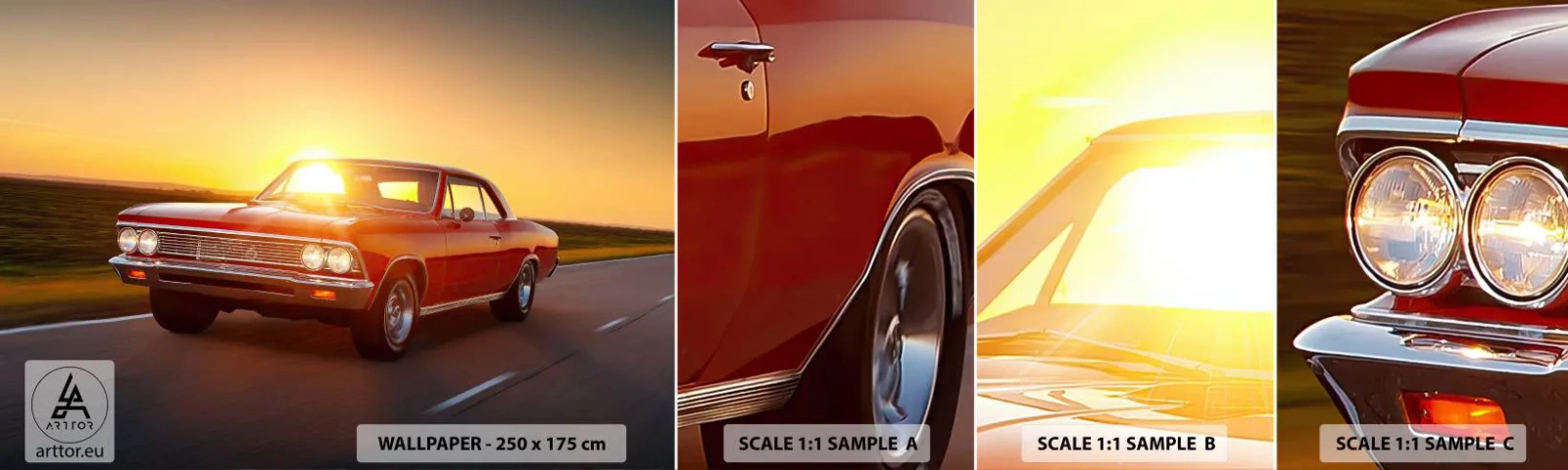 Échantillon De Papier Peint Standard Eco - Le désir est de couleur rouge - Voiture, Voyage, Ancien - 100x30 cm