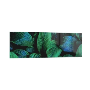 Impression sur verre - Image sur verre - Feuilles vertes dans un style minimaliste - 160x50cm - Dans la foule verte - Décoration murale moderne pour le salon et la chambre ARTTOR