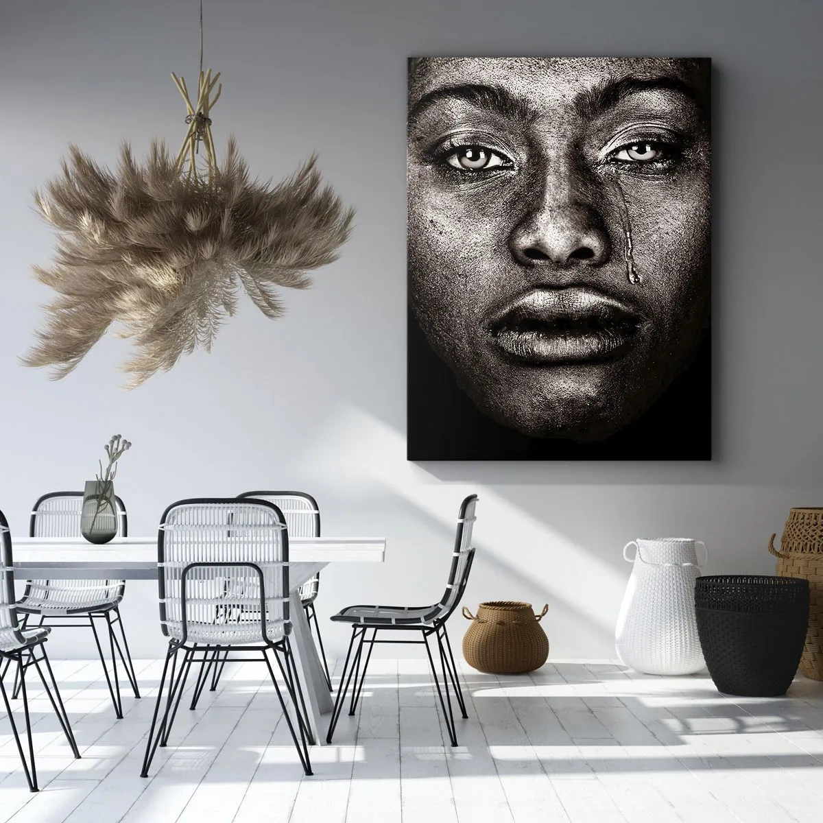 Impression sur toile - Image sur toile - Portrait d'un visage avec une seule larme sur fond noir - 80x120cm - Une larme - Décoration murale moderne pour le salon et la chambre ARTTOR