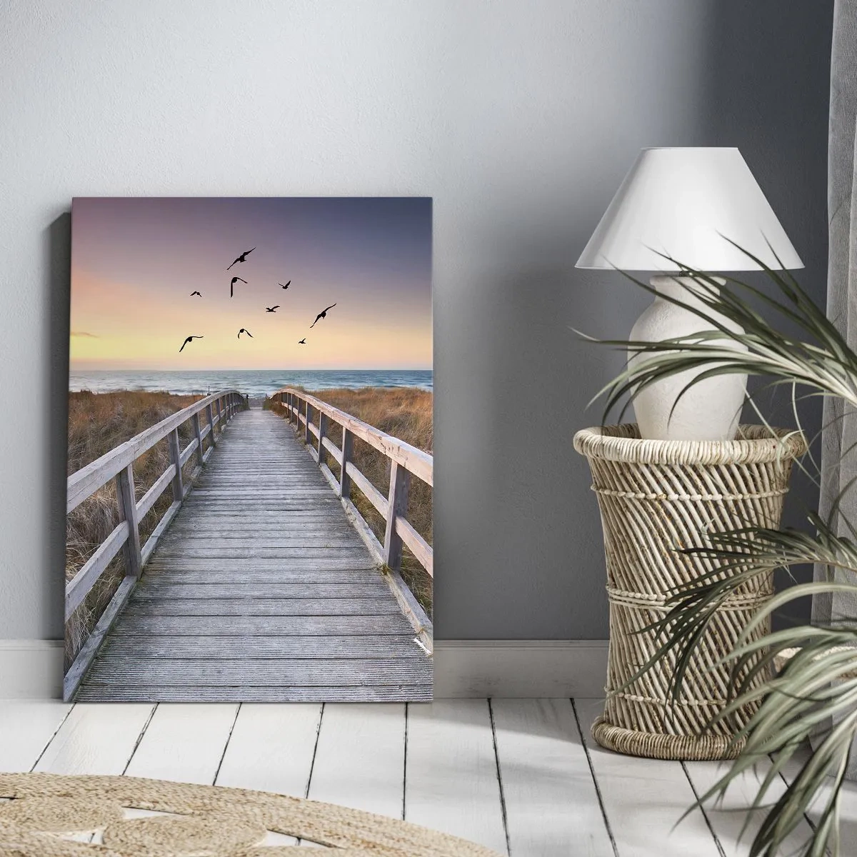 Impression sur toile - Image sur toile - Jetée en bois menant à la plage au coucher du soleil - 70x100cm - Envol des espaces - Décoration murale moderne pour le salon et la chambre ARTTOR