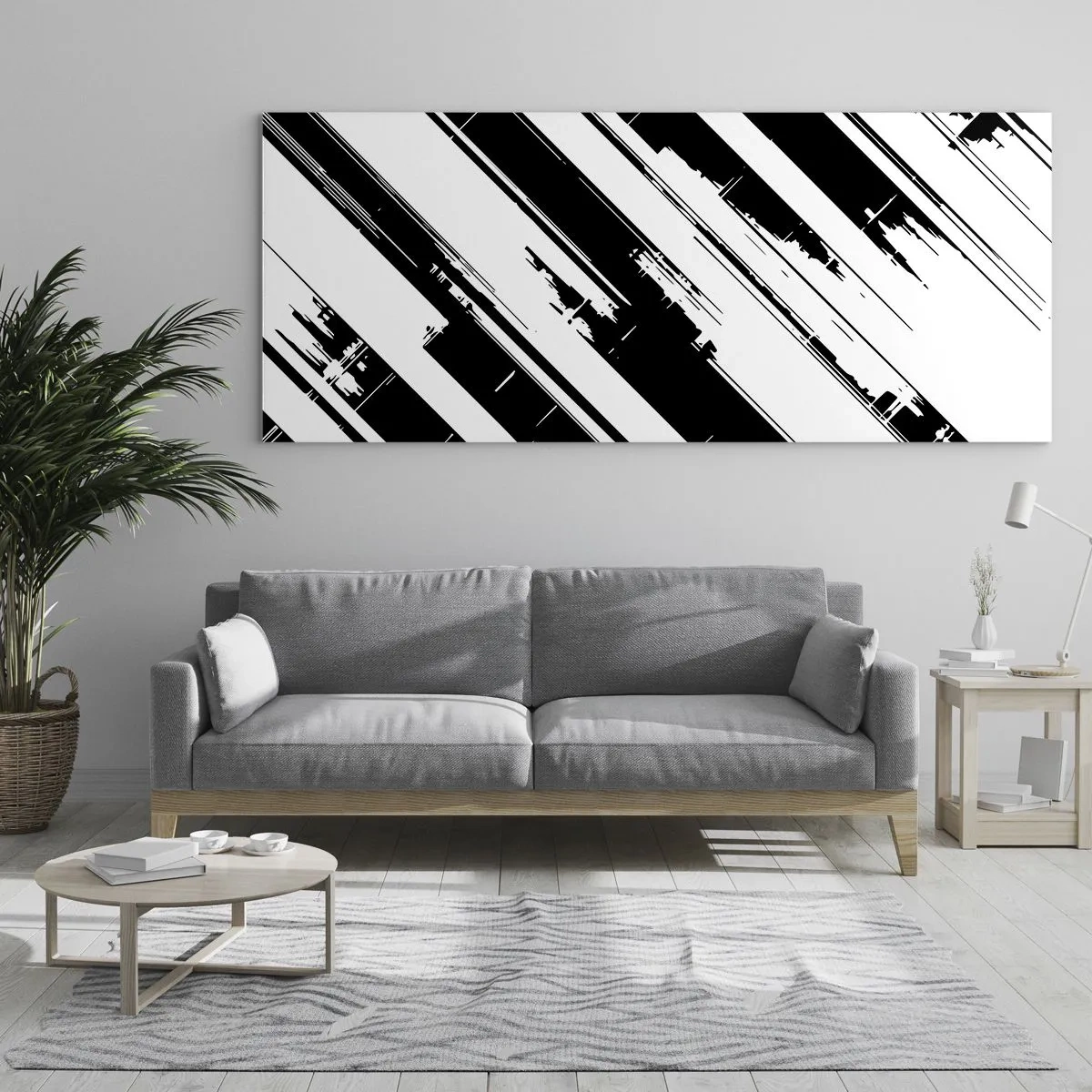 Impression sur verre - Image sur verre - Lignes noires et blanches et motifs géométriques dans un style moderne - 140x50cm - Une composition intense et dynamique - Décoration murale moderne pour le salon et la chambre ARTTOR