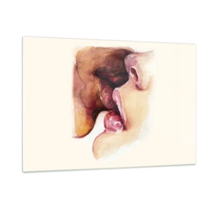 Impression sur verre - Image sur verre - Aquarelle artistique représentant un baiser de deux visages sur fond clair - 120x80cm - Comme le jour et la nuit, la terre et le ciel - Décoration murale moderne pour le salon et la chambre ARTTOR