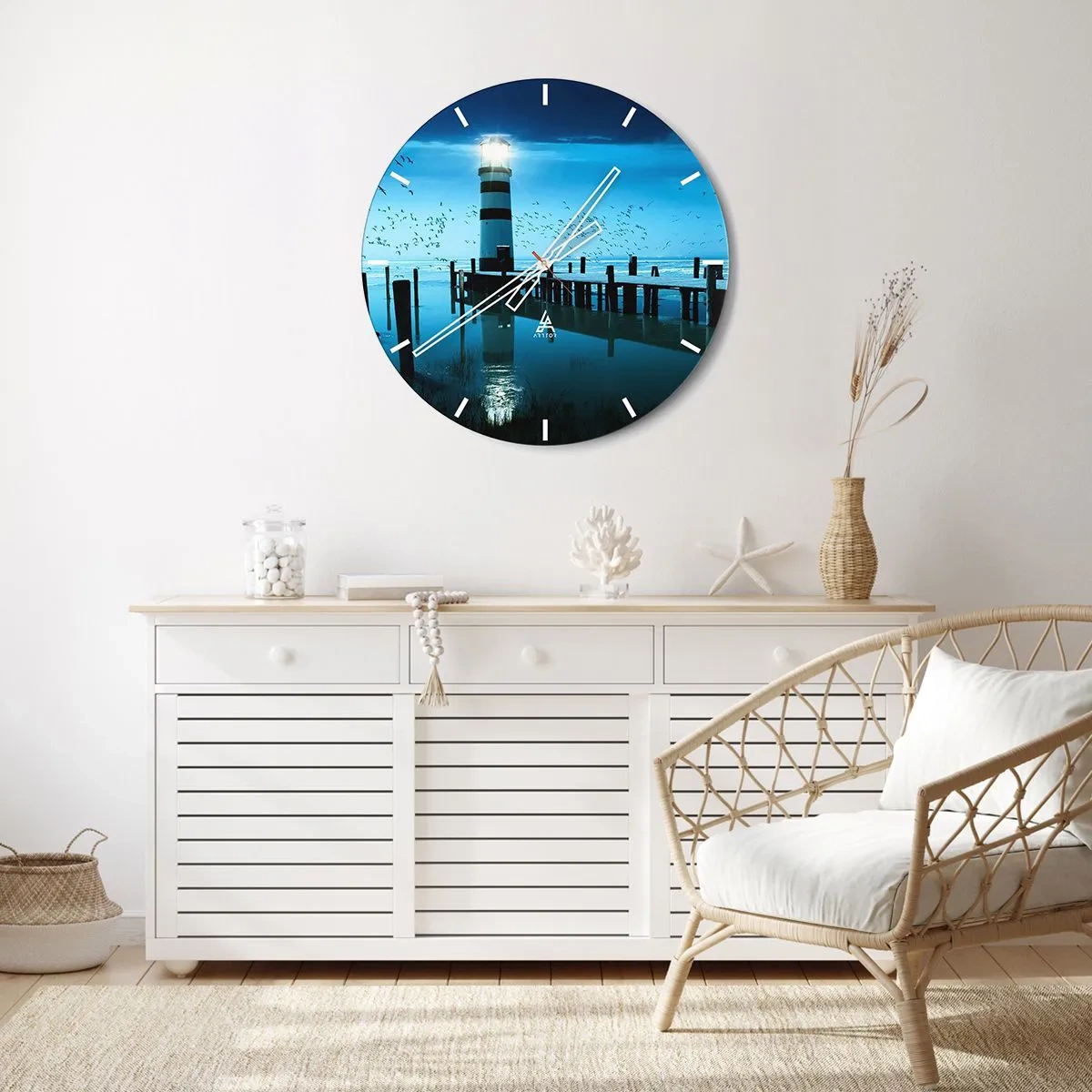 Horloge murale - Pendule murale - Un phare illuminé la nuit sur une mer calme - 30x30cm - Et tu n'as pas peur du noir - Décoration murale moderne pour le salon, la cuisine et la chambre ARTTOR