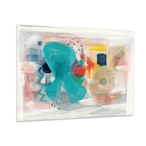 Impression sur verre - Image sur verre - Une abstraction colorée avec des touches de turquoise, de rouge et de beige. - 100x70cm - Jeu de couleurs - Décoration murale moderne pour le salon et la chambre ARTTOR