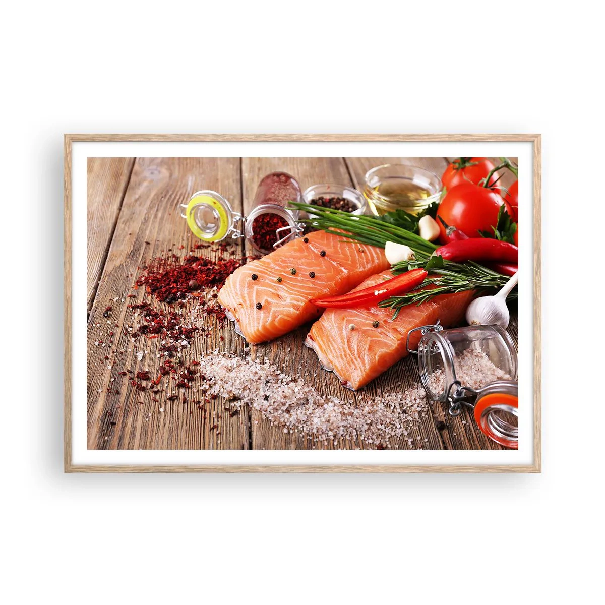 Affiche dans un chêne clair - Poster - Aventure norvégienne dans la cuisine - 100x70 cm