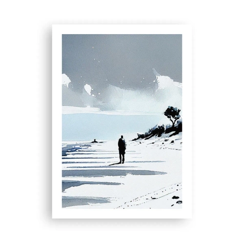 Affiche - Poster - Une silhouette solitaire sur la plage dans des tons aquarelles - 50x70cm - Seul à seul - Décoration murale moderne pour le salon et la chambre ARTTOR