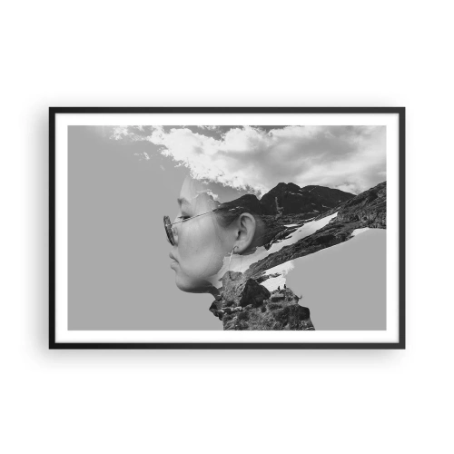 Affiche dans un cadre noir - Poster - Portrait de montagnes et nuages - 91x61 cm
