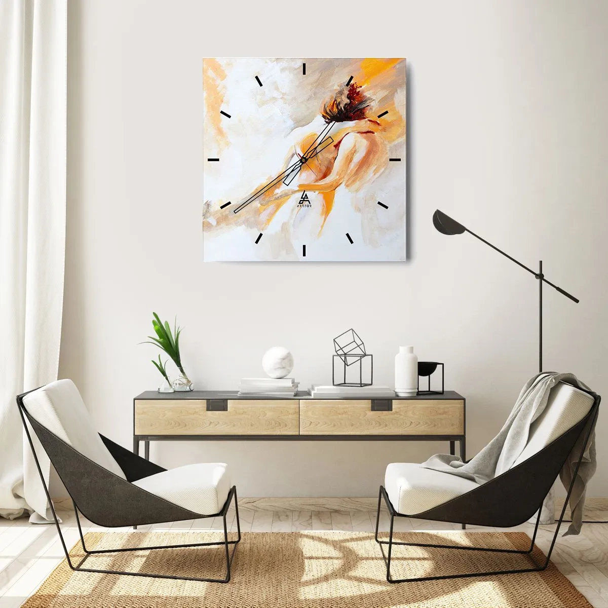 Horloge murale - Pendule murale - Scène abstraite d'une étreinte romantique - 30x30cm - Proximité dans le ciel - Décoration murale moderne pour le salon et la chambre ARTTOR