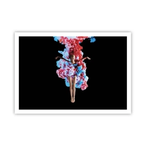 Affiche - Poster - Une danseuse entourée de fumée colorée sur fond noir - 100x70cm - En pleine floraison - Décoration murale moderne pour le salon et la chambre ARTTOR