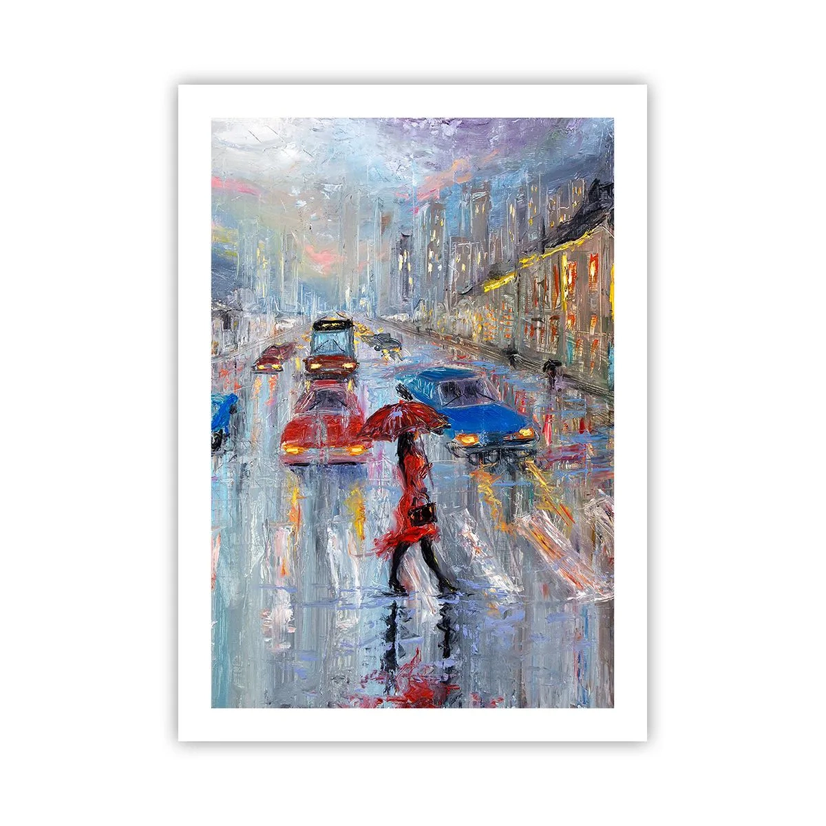 Affiche - Poster - Paysage urbain impressionniste sous la pluie - 50x70cm - Après-midi pluvieux en ville - Décoration murale moderne pour le salon et la chambre ARTTOR