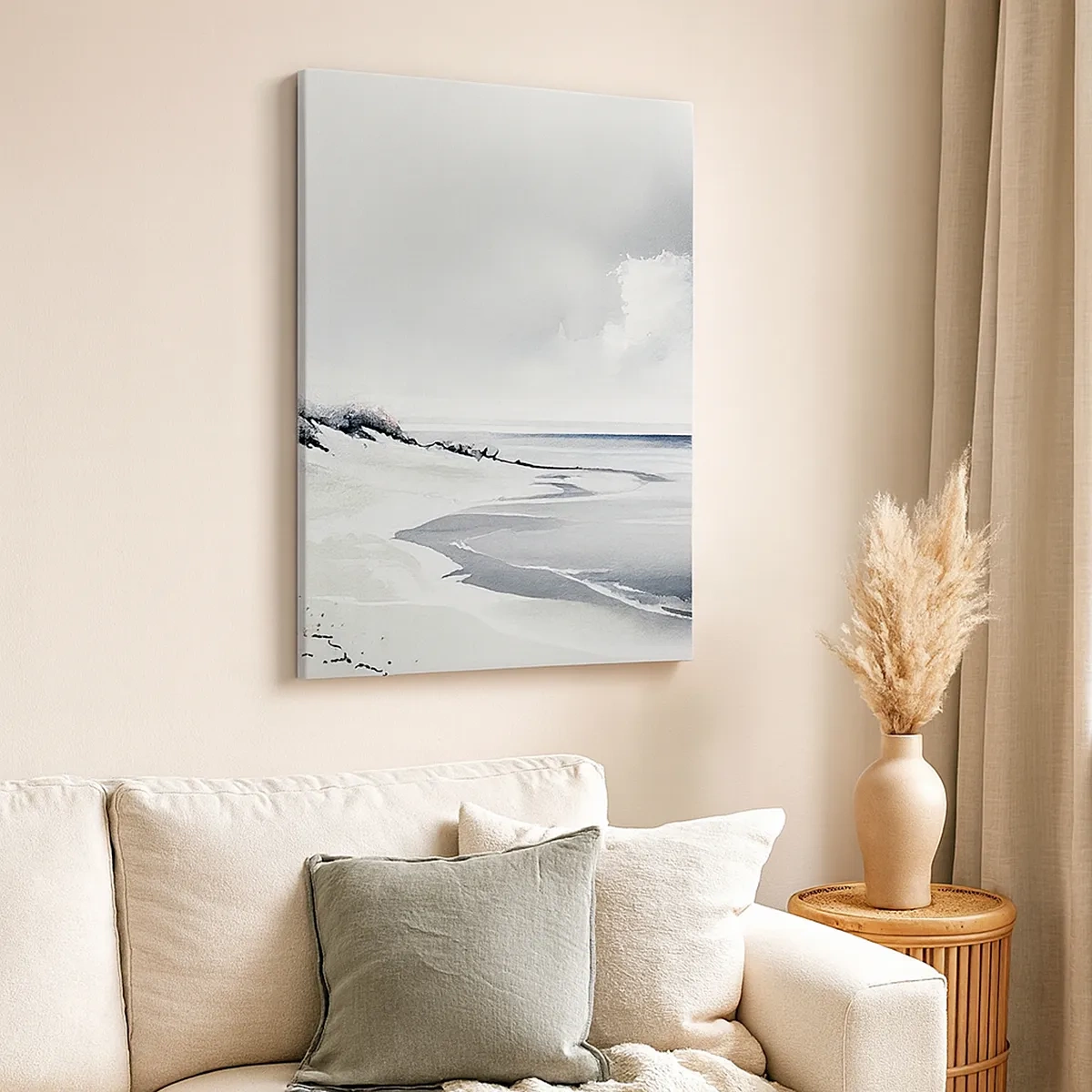 Impression sur toile - Image sur toile - Une plage aux tons sobres de gris et de bleu - 50x70cm - Ensemble depuis toujours - Décoration murale moderne pour le salon et la chambre ARTTOR