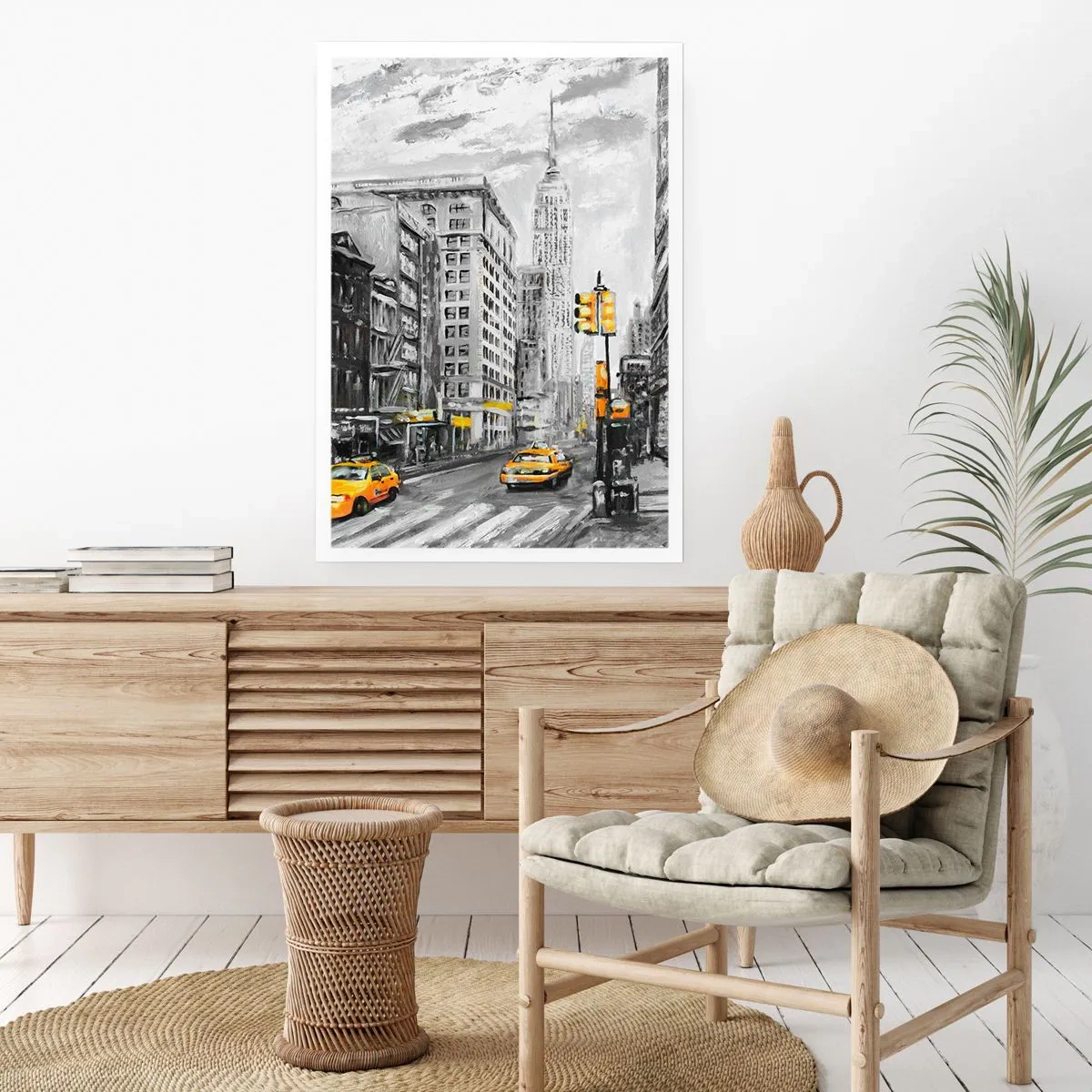 Affiche - Poster - Une rue de New York avec des taxis jaunes en arrière-plan - 50x70cm - Une histoire new-yorkaise - Décoration murale moderne pour le salon et la chambre ARTTOR