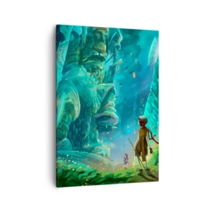 Impression sur toile - Image sur toile - Forêt magique avec un personnage d'explorateur - 50x70cm - Du grand livre des contes de fées - Décoration murale moderne pour le salon et la chambre ARTTOR