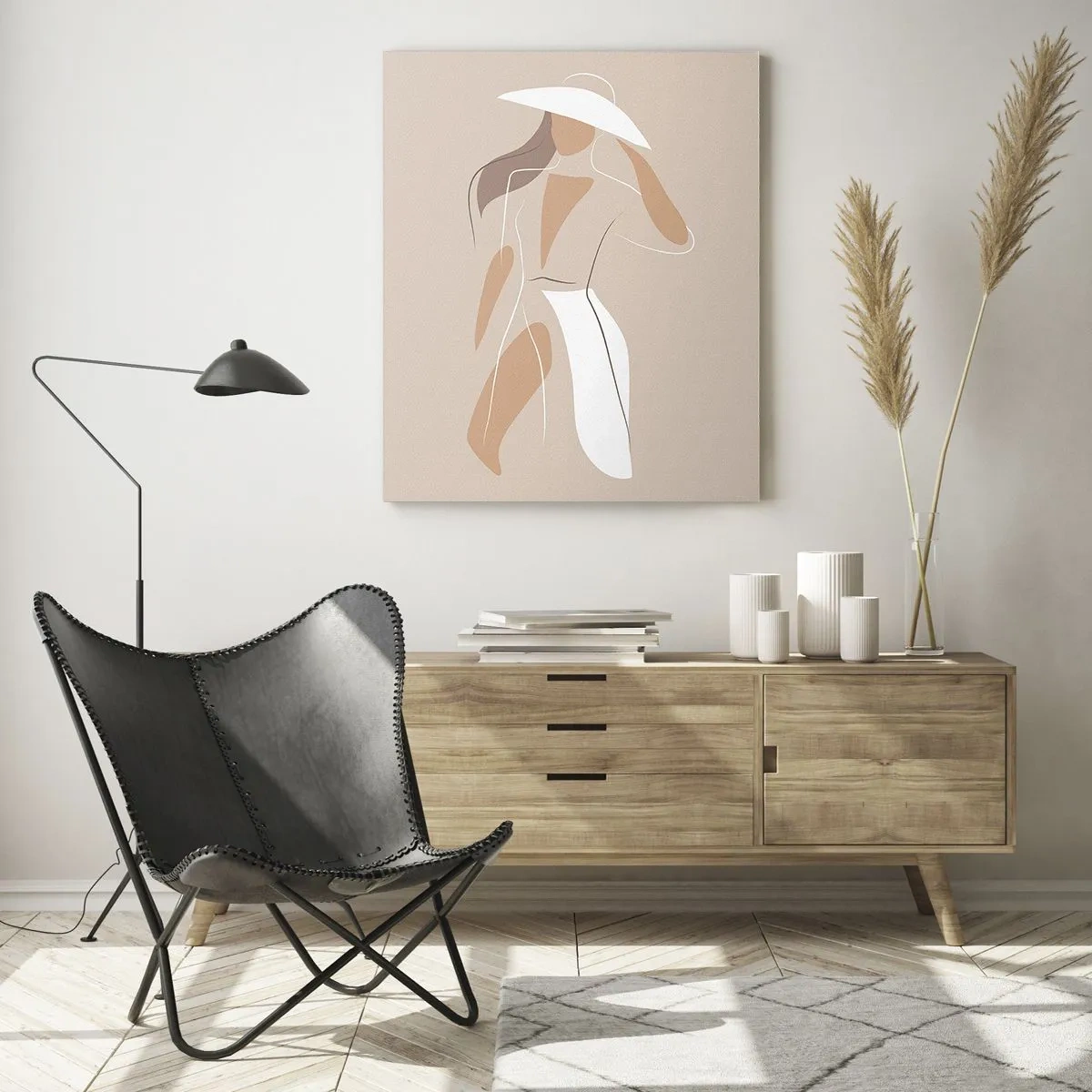 Impression sur verre - Image sur verre - Figure stylisée d'une femme au chapeau blanc - 50x70cm - Lea mode est un jeu - Décoration murale moderne pour le salon et la chambre ARTTOR