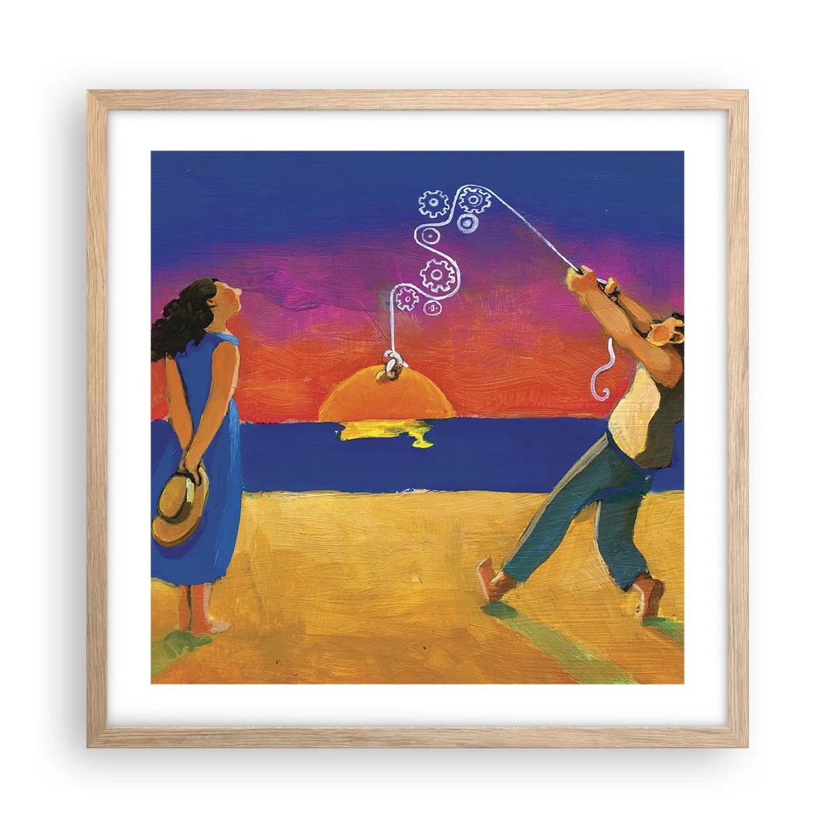 Affiche dans un chêne clair - Poster - Plus qu'une étoile dans le ciel - 50x50 cm