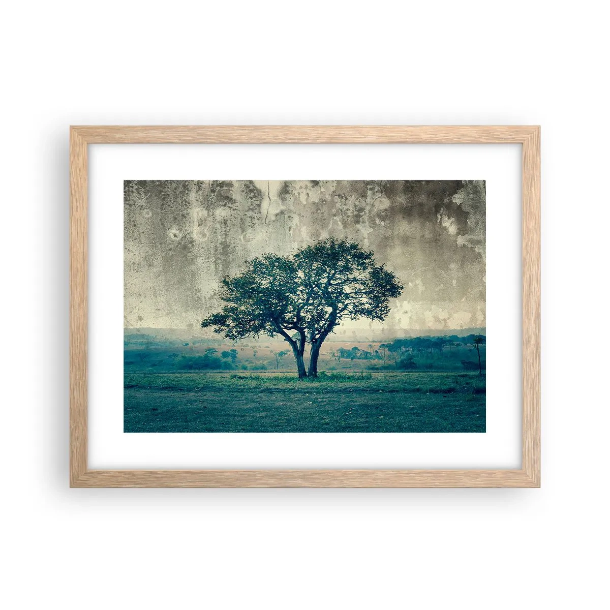 Affiche dans un chêne clair - Poster - Un pommier sur un champ bleu ? - 40x30 cm