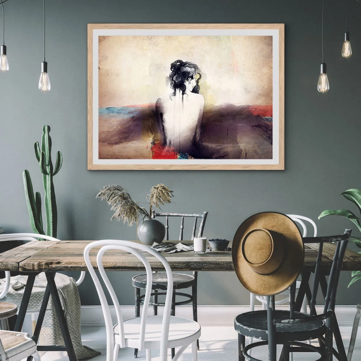 Affiche dans un chêne clair - Poster - Lignes lisses, formes ovales - 50x40 cm