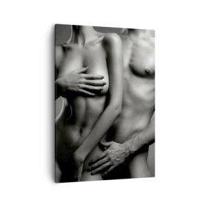 Impression sur toile - Image sur toile - Représentation en noir et blanc de corps féminins et masculins dans une pose artistique - 50x70cm - Adam et Eve - Décoration murale moderne pour le salon et la chambre ARTTOR