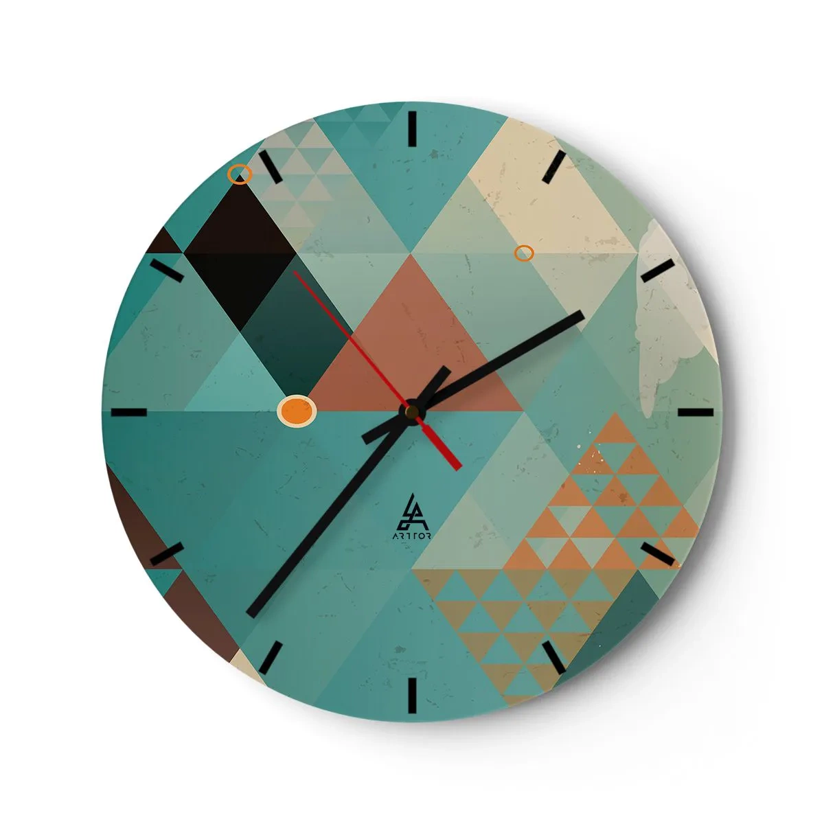 Horloge murale - Pendule murale - Une composition géométrique de triangles dans des tons de vert et de beige. - 30x30cm - Unité de la multiplicité, multiplicité de l'unité - Décoration murale moderne pour le salon, la cuisine et la chambre ARTTOR