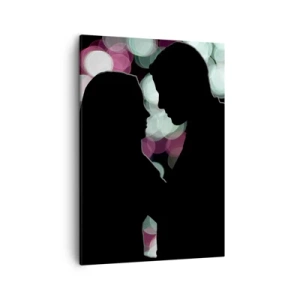 Impression sur toile - Image sur toile - Silhouettes d'un couple sur fond de lumières bokeh colorées - 50x70cm - Oui! - Décoration murale moderne pour le salon et la chambre ARTTOR