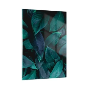 Impression sur verre - Image sur verre - Feuilles vertes denses sur fond sombre - 50x70cm - le vert lui-même - Décoration murale moderne pour le salon et la chambre ARTTOR