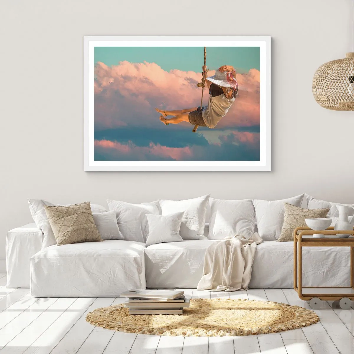 Affiche dans un cadre blanc - Poster - S'amuser dans les nuages - 100x70 cm