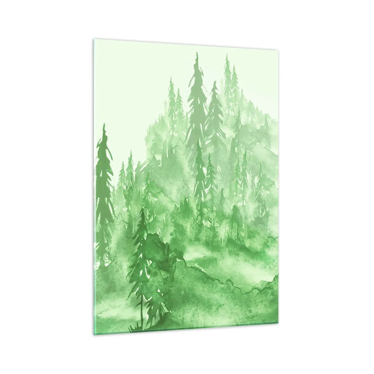 Impression sur verre - Image sur verre - Forêt verte dans un style aquarelle - 50x70cm - Flou de brouillard vert - Décoration murale moderne pour le salon et la chambre ARTTOR