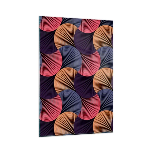 Impression sur verre - Image sur verre - Cercles géométriques dans des tons de rose, violet et or - 80x120cm - Dans un rythme circulaire - Décoration murale moderne pour le salon et la chambre ARTTOR