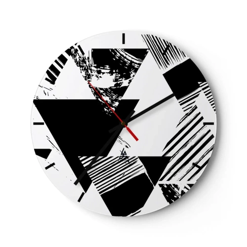 Horloge murale - Pendule murale - Composition géométrique en noir et blanc avec des triangles - 30x30cm - Pluie de triangles - Décoration murale moderne pour le salon, la cuisine et la chambre ARTTOR