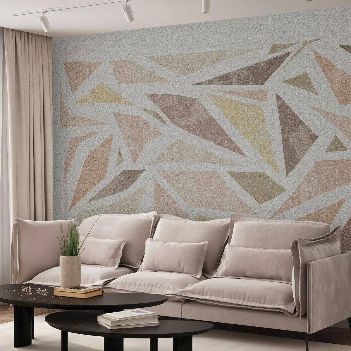 Papier Peint Photo Premium Sand - Mosaïque géométrique aux tons pastel - 100x70cm - Composition de vitraux - Décoration murale moderne pour le salon et la chambre ARTTOR
