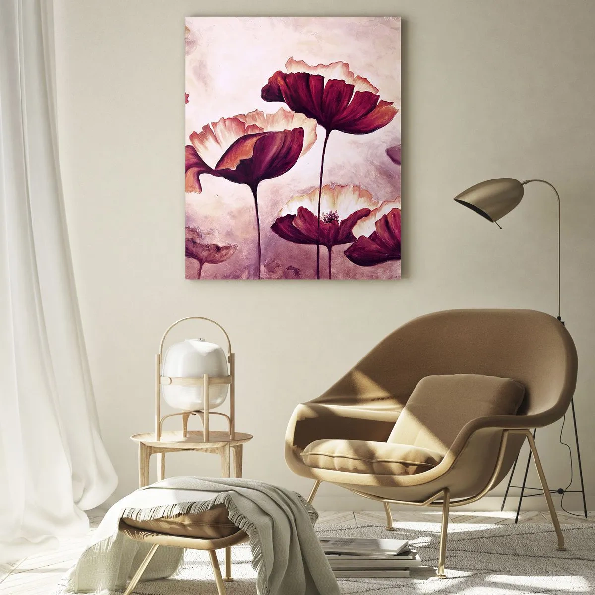 Impression sur verre - Image sur verre - Coquelicots rouges et blancs contre un ciel lumineux - 50x70cm - Pétale rouge et blanc - Décoration murale moderne pour le salon et la chambre ARTTOR