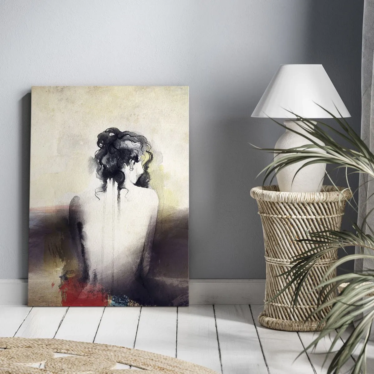 Impression sur toile - Image sur toile - Un portrait subtil d'une femme dans un style artistique - 50x70cm - Lignes lisses, formes ovales - Décoration murale moderne pour le salon et la chambre ARTTOR