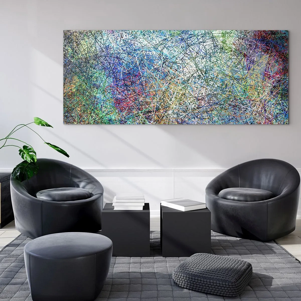 Impression sur verre - Image sur verre - Composition abstraite avec des lignes et des textures multicolores - 160x50cm - Ce n'est pas si simple - Décoration murale moderne pour le salon et la chambre ARTTOR